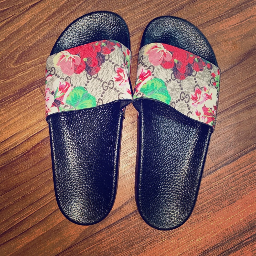 Gucci GG Floral Print Slide Sandals Womens 10